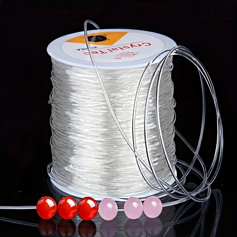 1pc Clear Elastic String with Red, Orange, Yellow, Green, Blue, Purple Beads - Wear-Resistant, Flexible Bracelet and Handcraft String for Jewelry Making, Crafting Supplies|Decorative Bead String|Smooth Texture, Elastic String for Bracelets