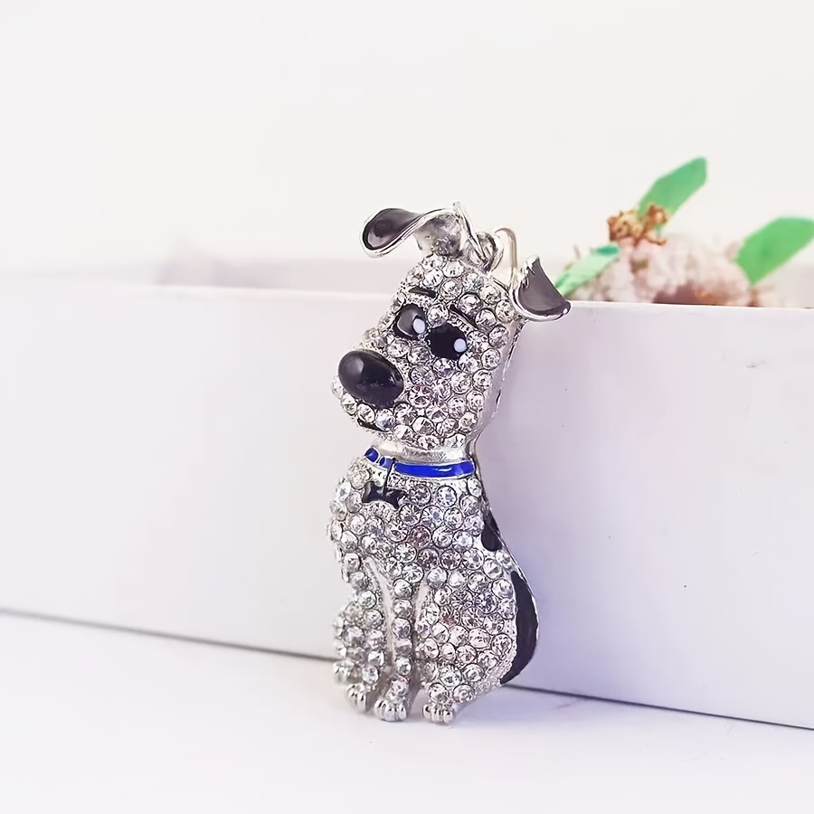 Image of Sparkling Puppy Keychain Cute Cartoon Rhinestone Accents Durable Alloy Bag Charm For Women, Birthday Gift For Dog