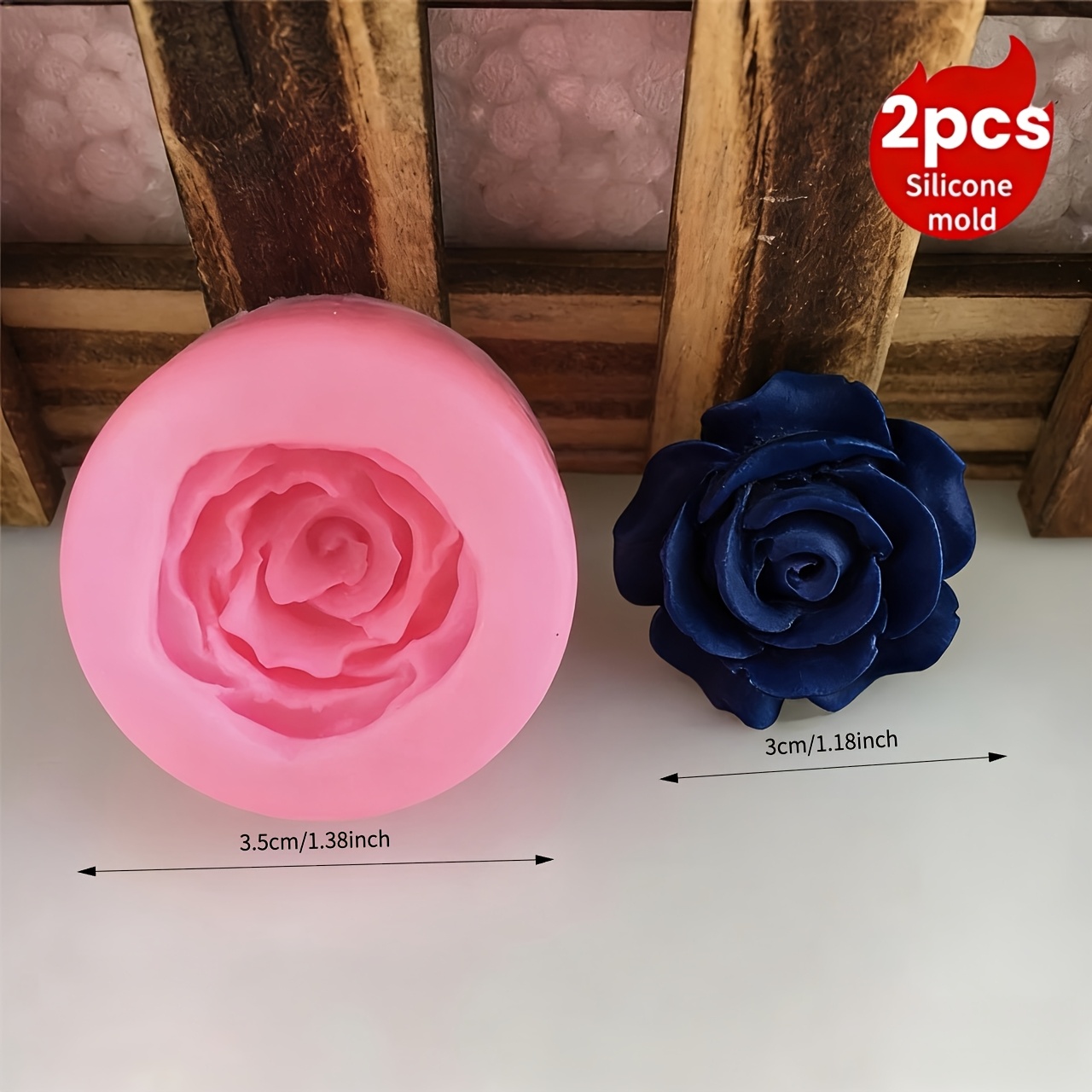 TEMU 2pcs Rose Soap Molds - Reusable High-quality Flower-shaped Molds For Scented Candles, Handmade Soaps, Clay, Plaster, Resin Crafting - Birthday,