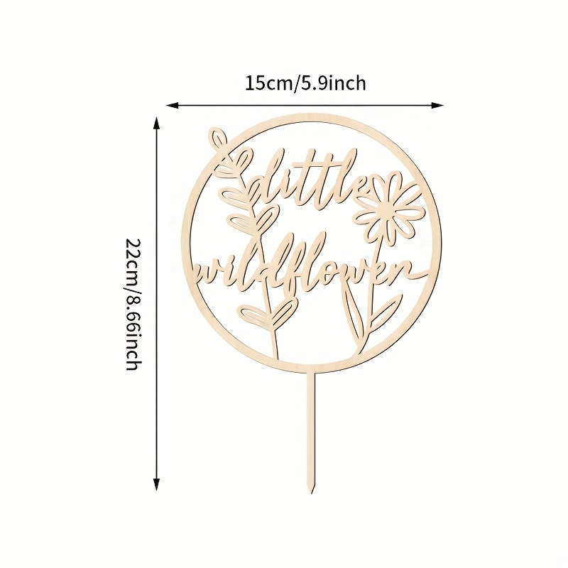Image of 1pc Elegant Wooden Cake Topper, Birthday Cake Decoration, Wooden Engraved With The Words And With Floral Patterns Cake Topper, Cake Decorating Supplies For Birthday, Shower, Gender Reveal Parties