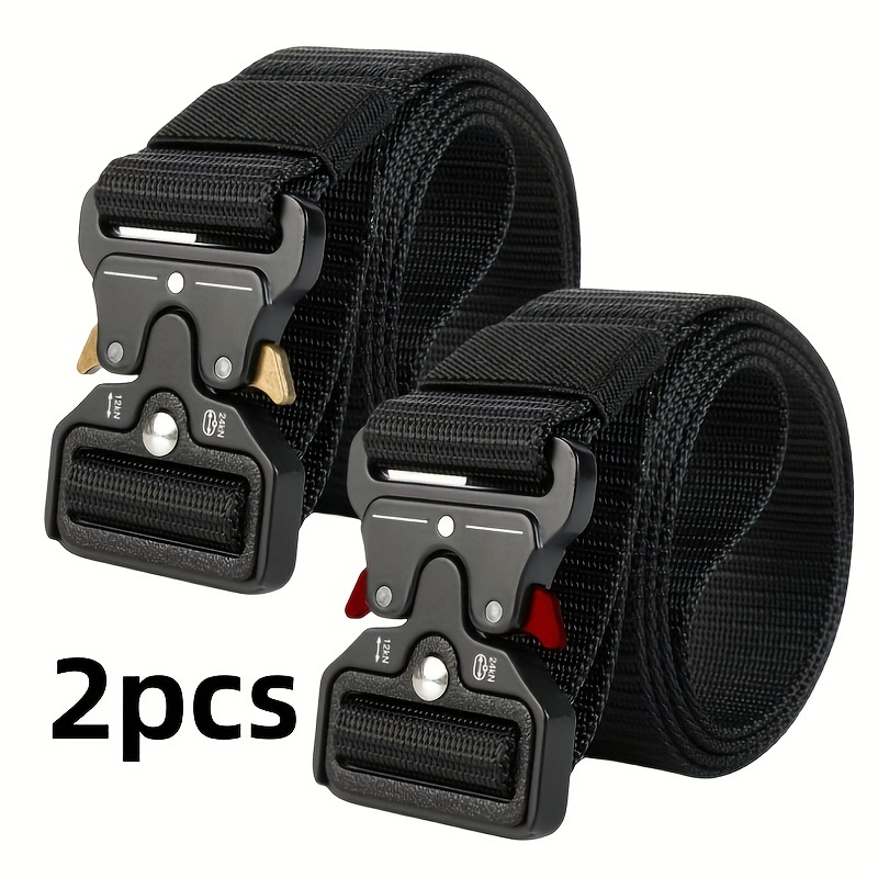 

2-pack Unisex Tactical Belt, Quick-release Cobra Buckle, Heavy-duty Nylon Weave, Reversible Multipurpose Braided Utility Belt For Training, Casual Wear & Gift Giving - Woven Canvas Panel