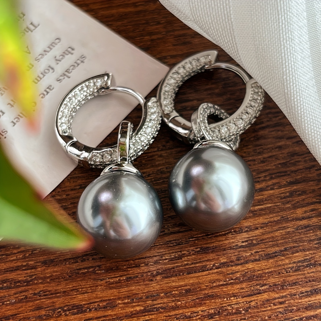 TEMU Un ensemble de boucles d'oreilles luxueuses avec de la synthétique, comprenant des pendentifs en perle grise de haute qualité qui imitent l' de