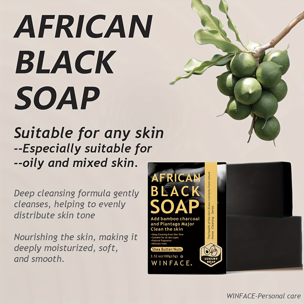 8 Bar*100g Afrički Crni Sapun, Ručno Izrađen Drevni Sapun, Voćna Drvena Čišćenja, Hidratantni Sapun, Njegujući Svijetlo Bež, Tuš Sapun, Dubinsko Čišćenje, Lice Čišćenje, Poklon za Majčin Dan