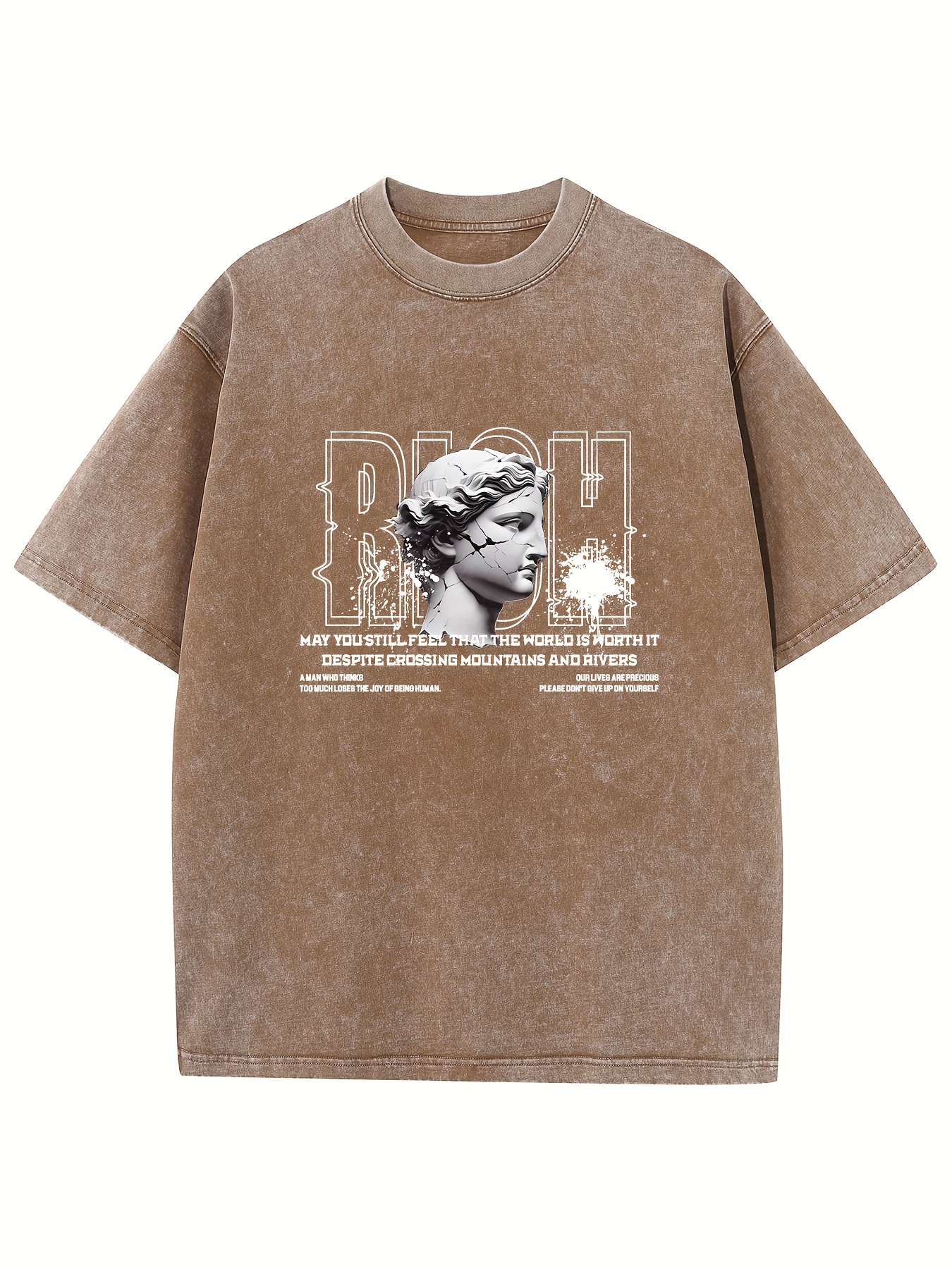 【oan】l Letter Vintage Washing Short Sleeve T-Shirt INTO THE AM Vintage Graphic Tees for Men - Oversized