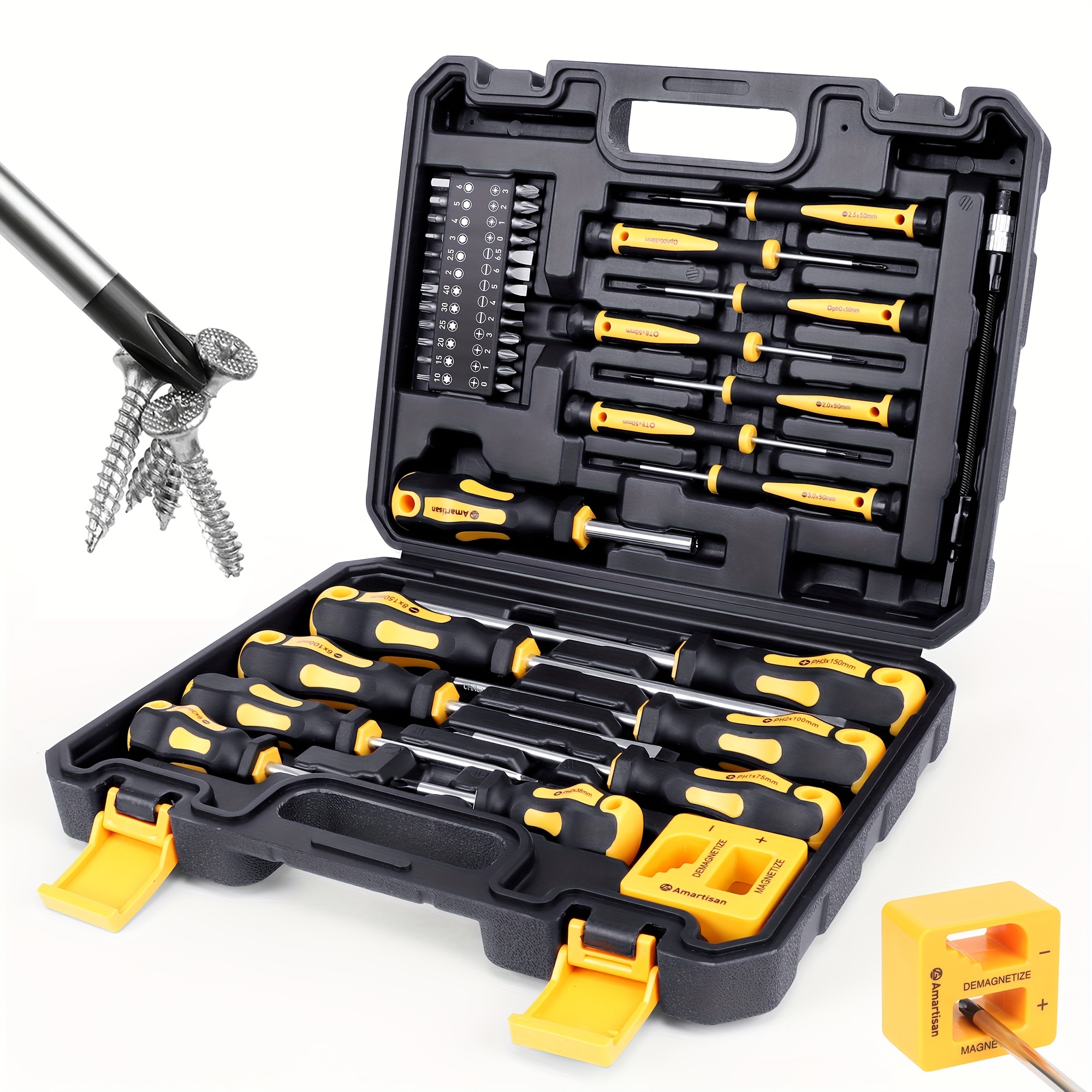 

Amartisan 43-piece Magnetic Screwdriver Set, Steel, Includes Slotted, , Hex, Torx, Precision Screwdrivers, Magnetic Demagnetizing Tool, Black & Yellow, Uncharged Manual Tool Kit