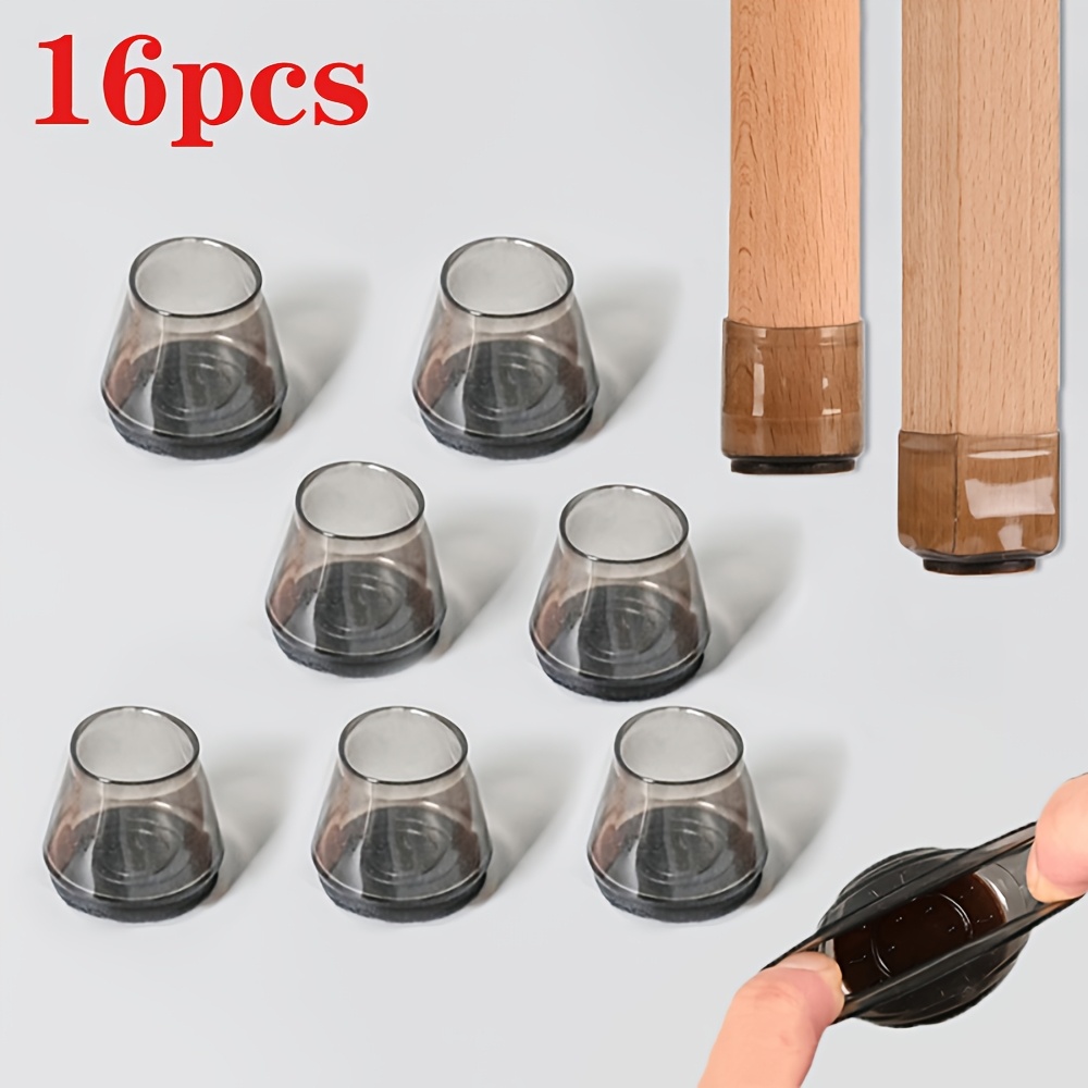 16pcs Chair Leg Protectors With Non-slip Felt Pads - Clear Round Table Base Covers For Floor Protection