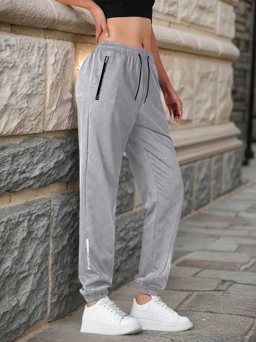 womens quick dry pants with zippered pocket adjustable waist solid color straight leg pants suitable for casual wear trousers with drawstring closure no