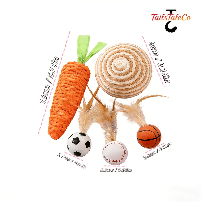 E-shop 5-teiliges hüpfendes & quietschendes Haustierspielzeug-Sisalball-Set für Katzen Hunde, enthält 3 elastische Federbälle, einen Sisalball eine