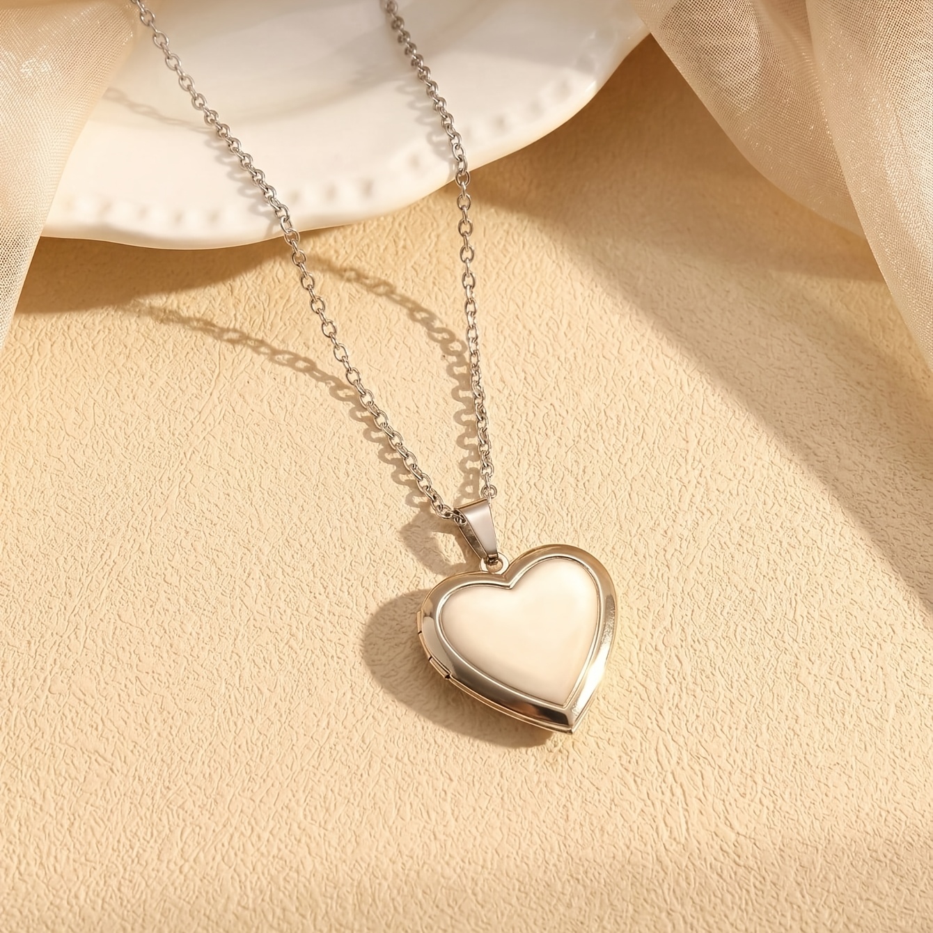 Custom Heart-Shaped Photo Engraving Necklace in Titanium Steel