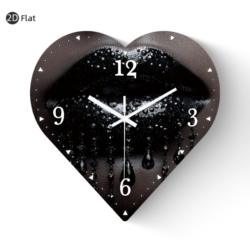 TEMU 1pc Silent Non-ticking Wall Clock Suitable For Home, -shaped Wood Clock With Hd Glossy Lamination, Black Face & Numbers, Battery-free Operation