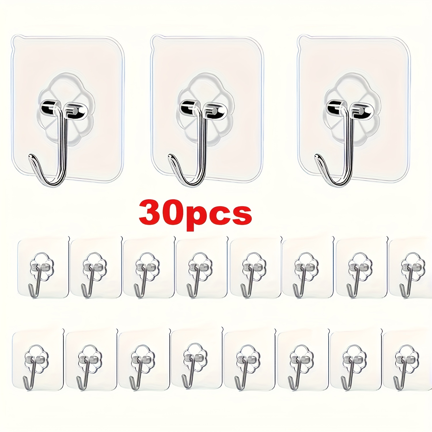 TEMU 30pcs Transparent Trace-free Adhesive Hooks - No Damage, Nail-free Wall Mounting, Suitable For Picture Frames And Tiles, Strong Fixing