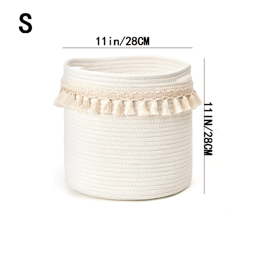 Image of Decorative Basket: Adorable Wardrobe Storage Basket With Tassels, Organizer Basket For, Magazines, Potted Plant Cover, Living Room, Bedroom Storage Basket, Laundry Hamper, Laundry Baskets