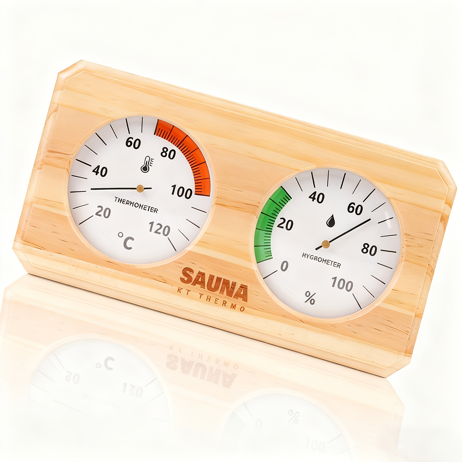 TEMU Sauna Thermometer And Hygrometer, Wooden Sauna Gauge, Easy-to-read Large Double Dial, Mechanical, Battery-free, Suitable For Home Saunas, Spas,