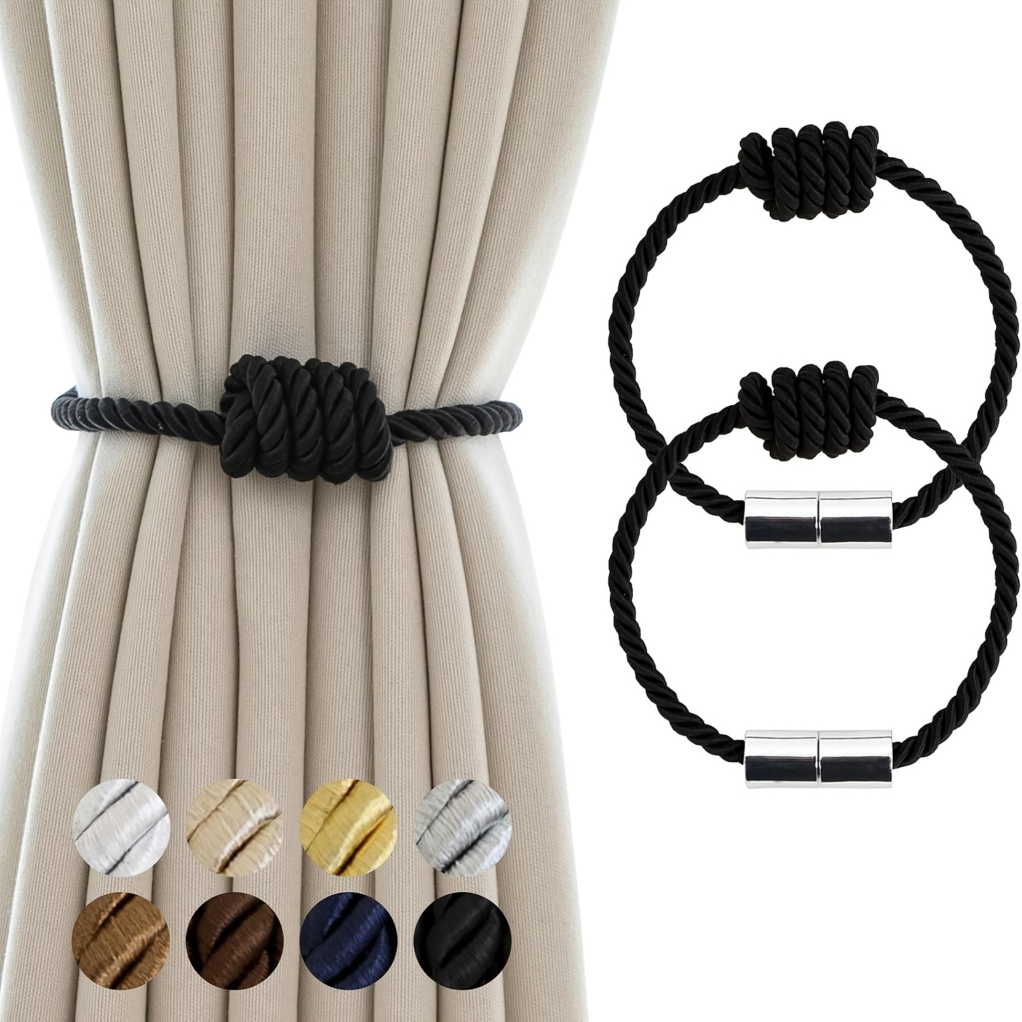 TEMU 2pcs Curtain Tiebacks Magnetic Decorative Rope Tie Backs Holdbacks Contoeey | 2pcs Beige Modern Elegant Window Treatment Holdbacks For Drapes