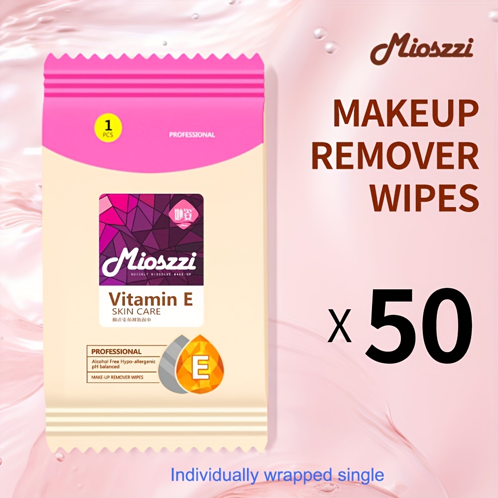 50 Count Makeup Remover Wipes, Bulk Facial Towelettes, Individually Wrapped Travel Size, Alcohol-free And Hypoallergenic For Types
