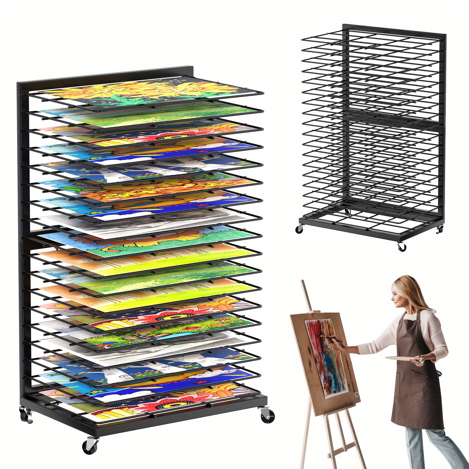 TEMU 18-tier Metal Art Drying Rack – Spacious And Portable Storage For Paintings, Ideal For , Classrooms, And Preschools
