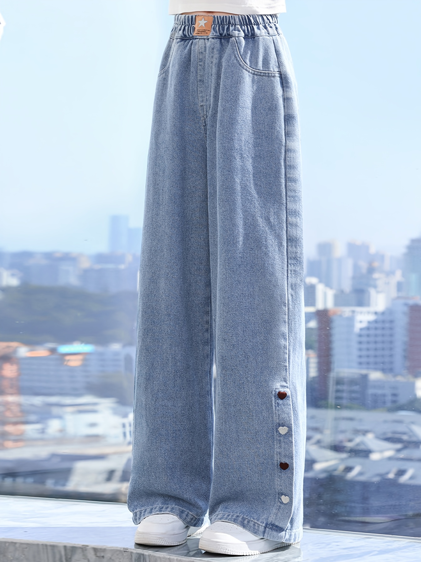 girls summer new arrival thin casual loose straight leg pants fashionable summer   denim for daily wear for outdoor