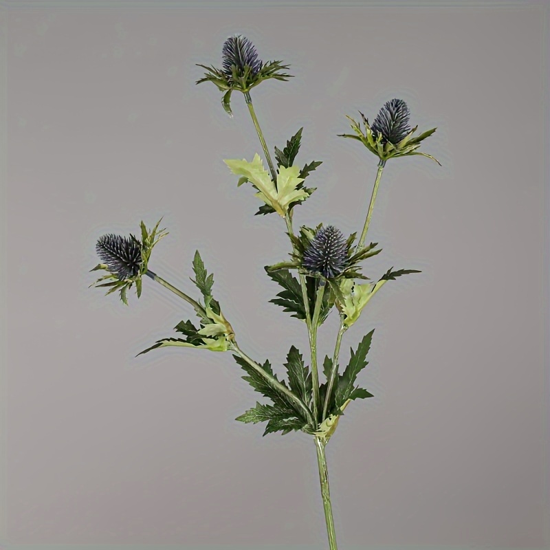 TEMU High Fidelity Artificial Thistle Flowers Bouquet, Plastic Fake Sea Holly Plants For Wedding And Engagement, Home Decor Floral Arrangement,