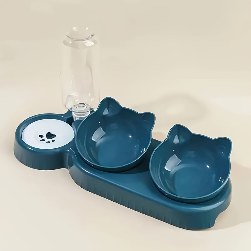 Automatic Pet Bowl With Feeder, 3-in-1 Ear Design Tilted Cat Water And Food Bowl, Gravity Water Bottle For Neck Protection, Without Battery