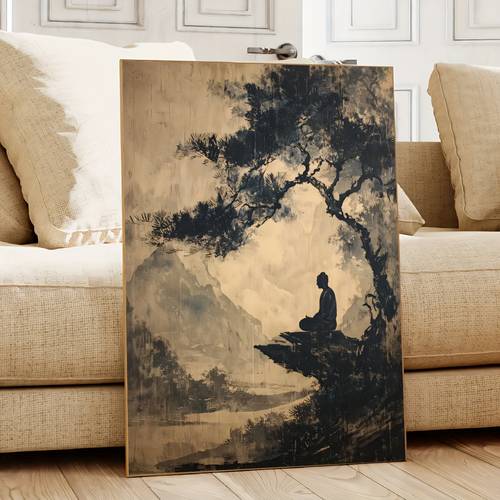 2d flat 1pc frameless posters tree meditation canvas painting art birthday present living room bedroom kitchen bathroom decoration and reusable