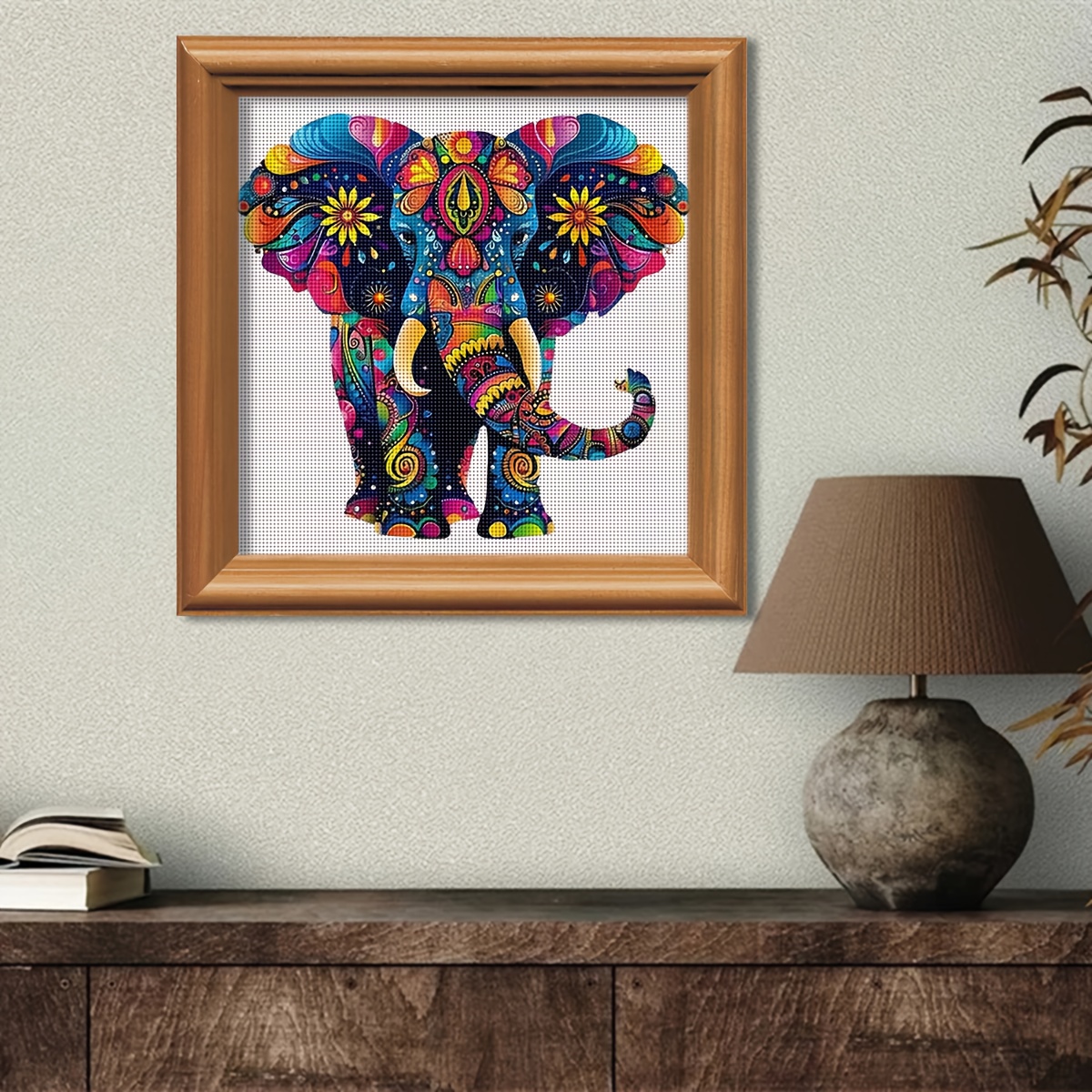 TEMU 1 Set - Vibrant Elephant Themed Cross- Painting Kit, Diy Art Needlework Embroidery Supplies, 11ct Cross- Embroidery Decorative Painting,