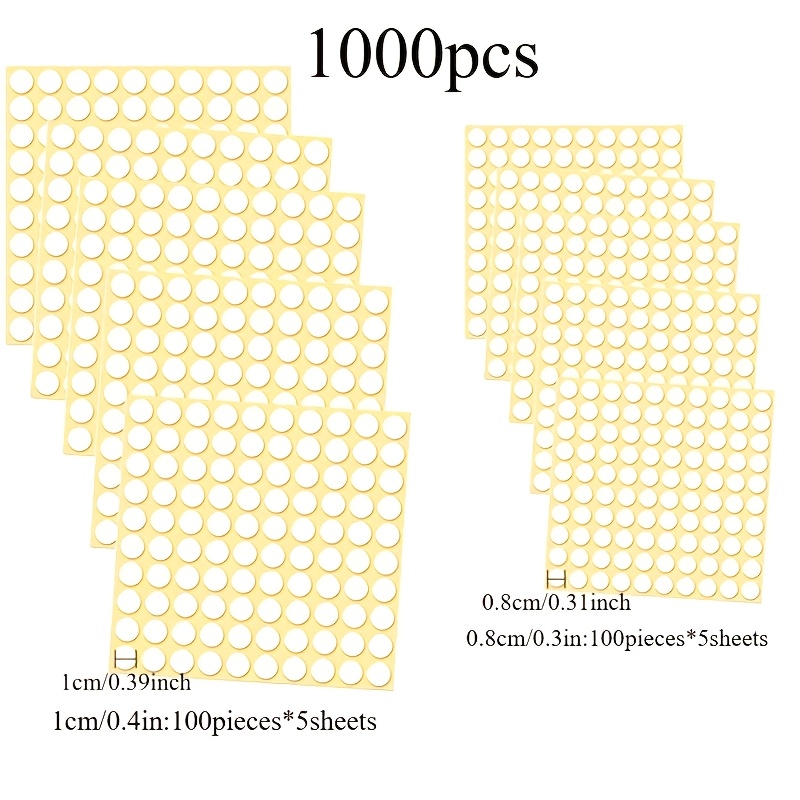 TEMU 1000 Clear Double-sided Tape Dots, 10mm/0.39in + 8mm/0.31in Adhesive Tape, Removable Traceless Small Paper, Suitable For Wall Posters, Pictures,
