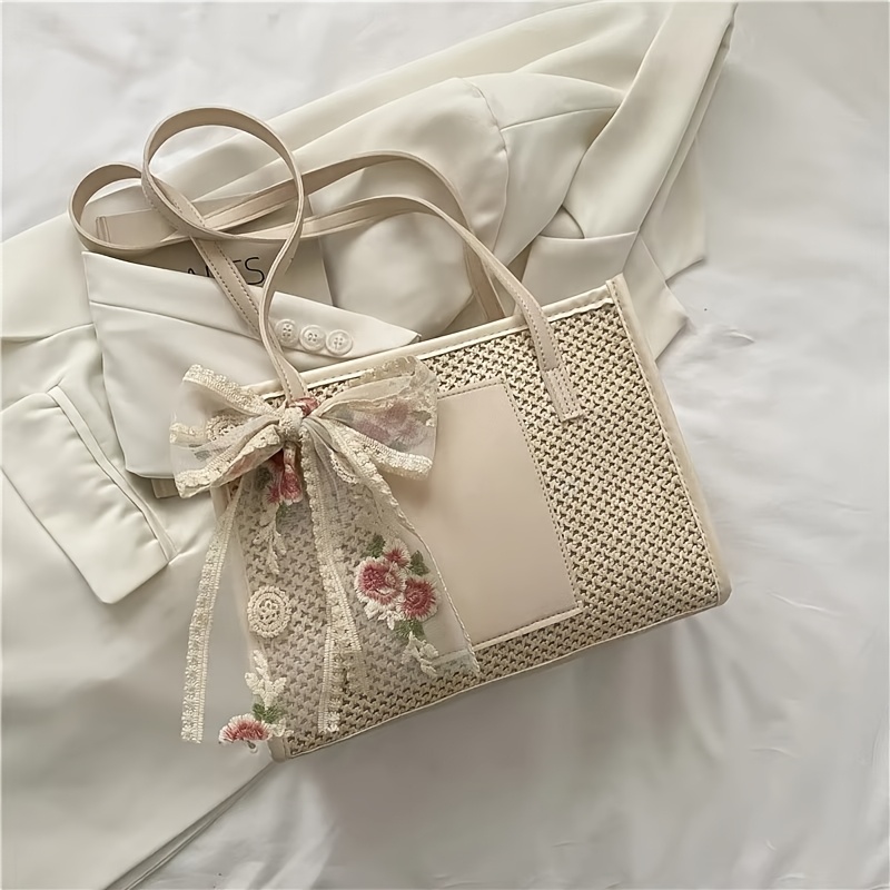 Straw Tote Bag For Women Elegant Scarf Shoulder Bags Women's Summer Large Capacity Beach Handbags