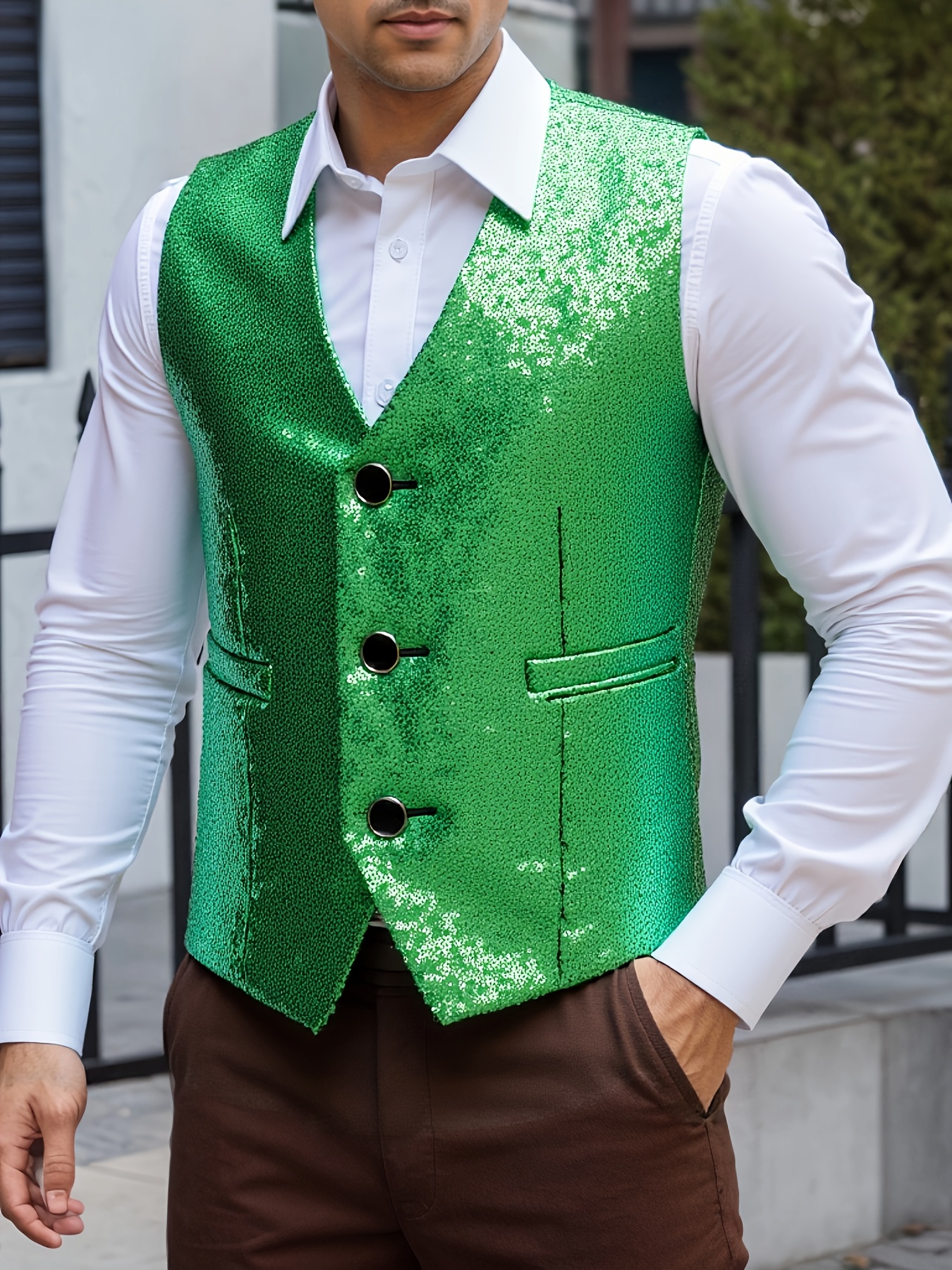 Gilet Paillettes Homme Sans Manches | Top Danse Disco, Col V Profond - Soirée, Mariage, Débardeur Brillant
