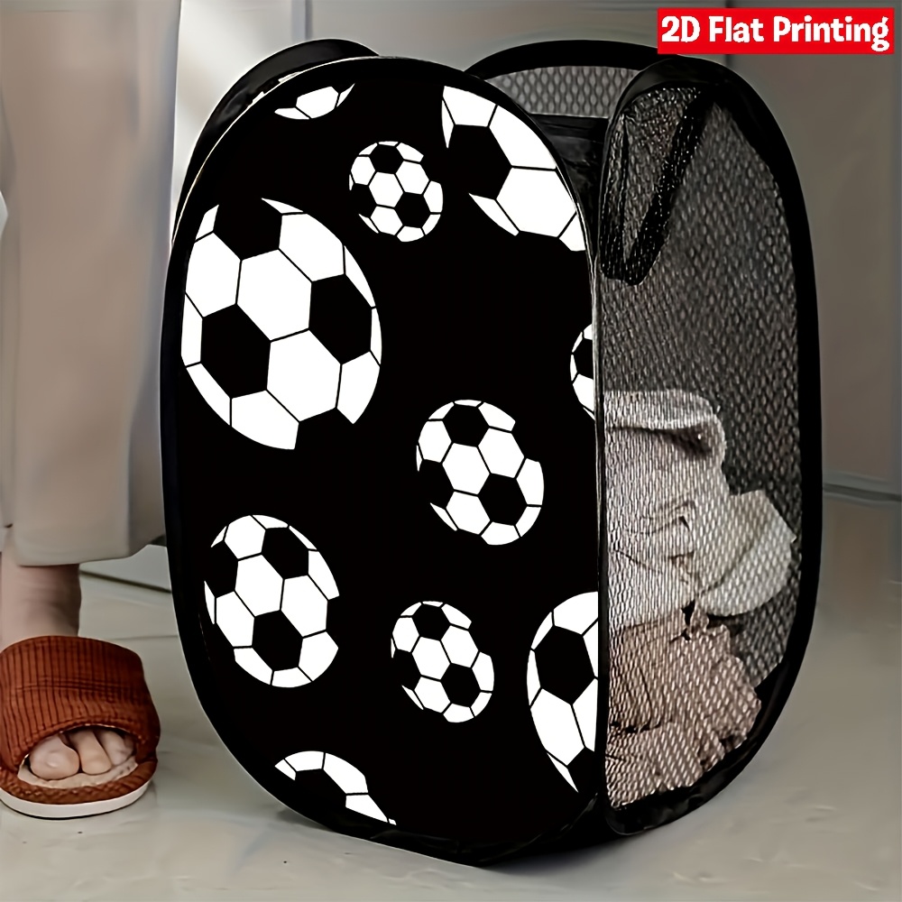 E-shop 1 Stück Fußballmuster Mesh Pop-Up Wäschekorb Leichter Faltbarer Aufbewahrungsbehälter für Schlafzimmer Badezimmer Schrank Organisation