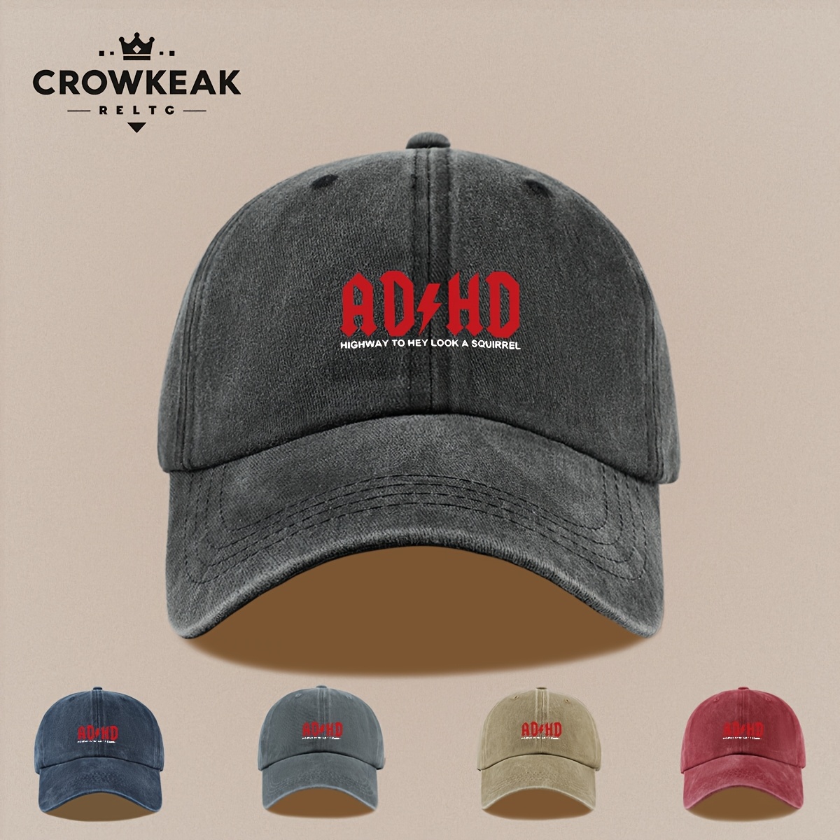Unisex Vintage "ADHD" Printed Baseball Cap, Adjustable Trucker Hat