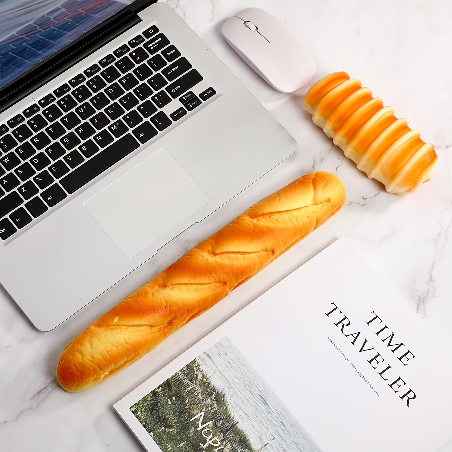 Image of A 2pcs Set Including A Keyboard And Mouse Wrist Support Pad, 14-inch Baguette, A Fun Desktop Mat For Wrist Support, A Bread-shaped Keyboard Rest Pad, And A Cute Wrist Cushion For Office Use