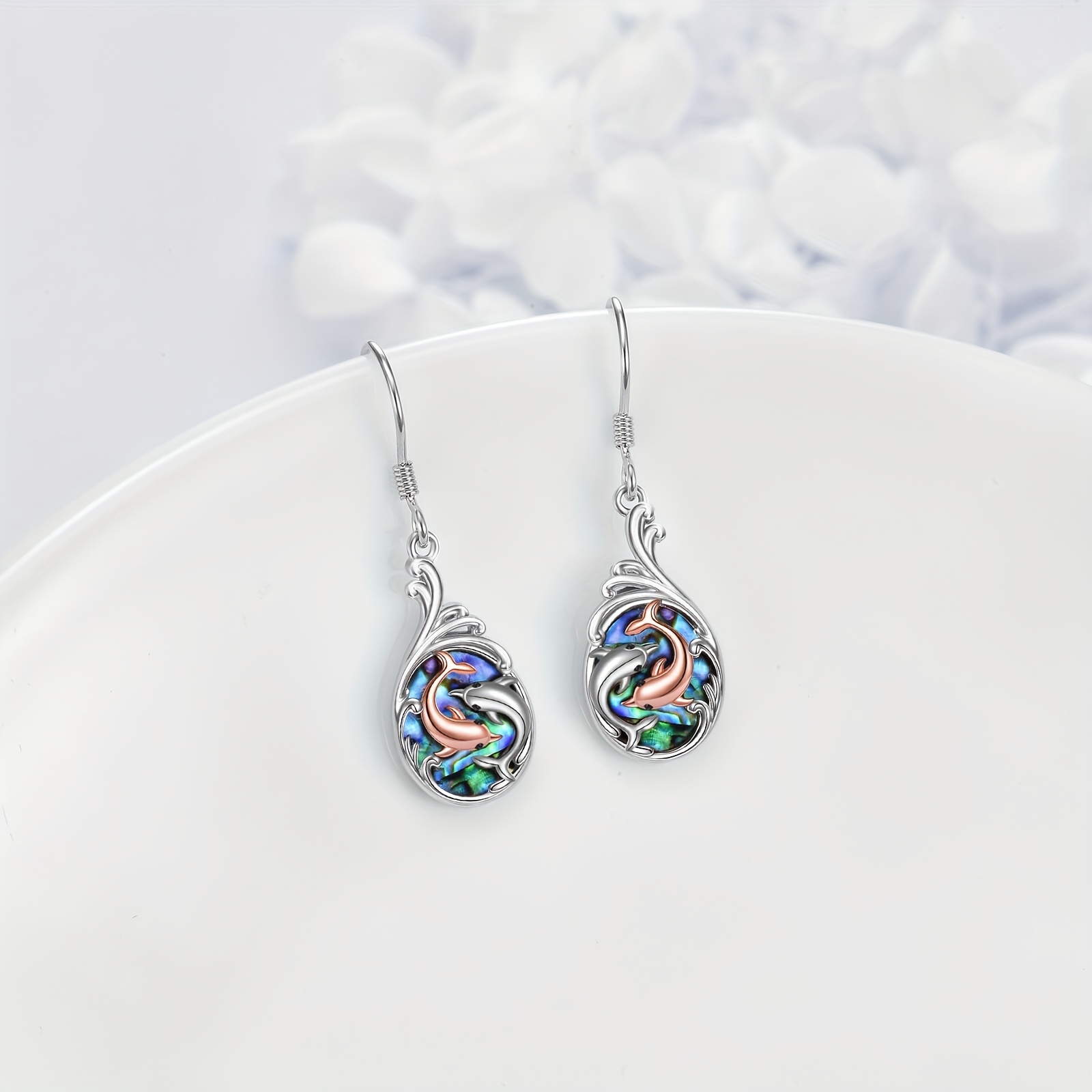 Sterling Silver Abalone Shell Dolphin Earrings
