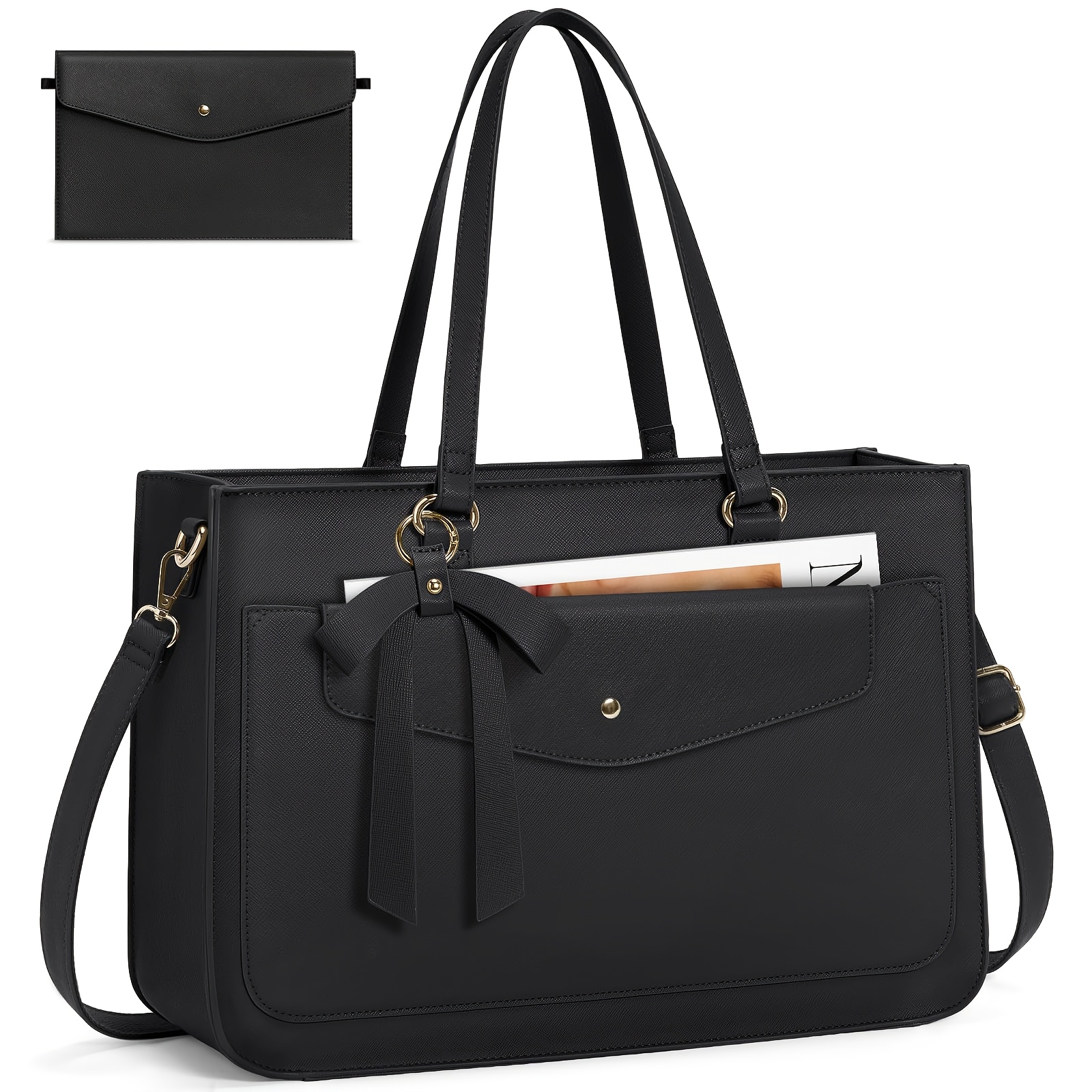 Image of Rainsmore Handbag Women's Large Shopper Bag With Clutch Laptop Bag Women's 15.6 Inch Work Bag Briefcase Faux Leather Business Bags Teacher Bag