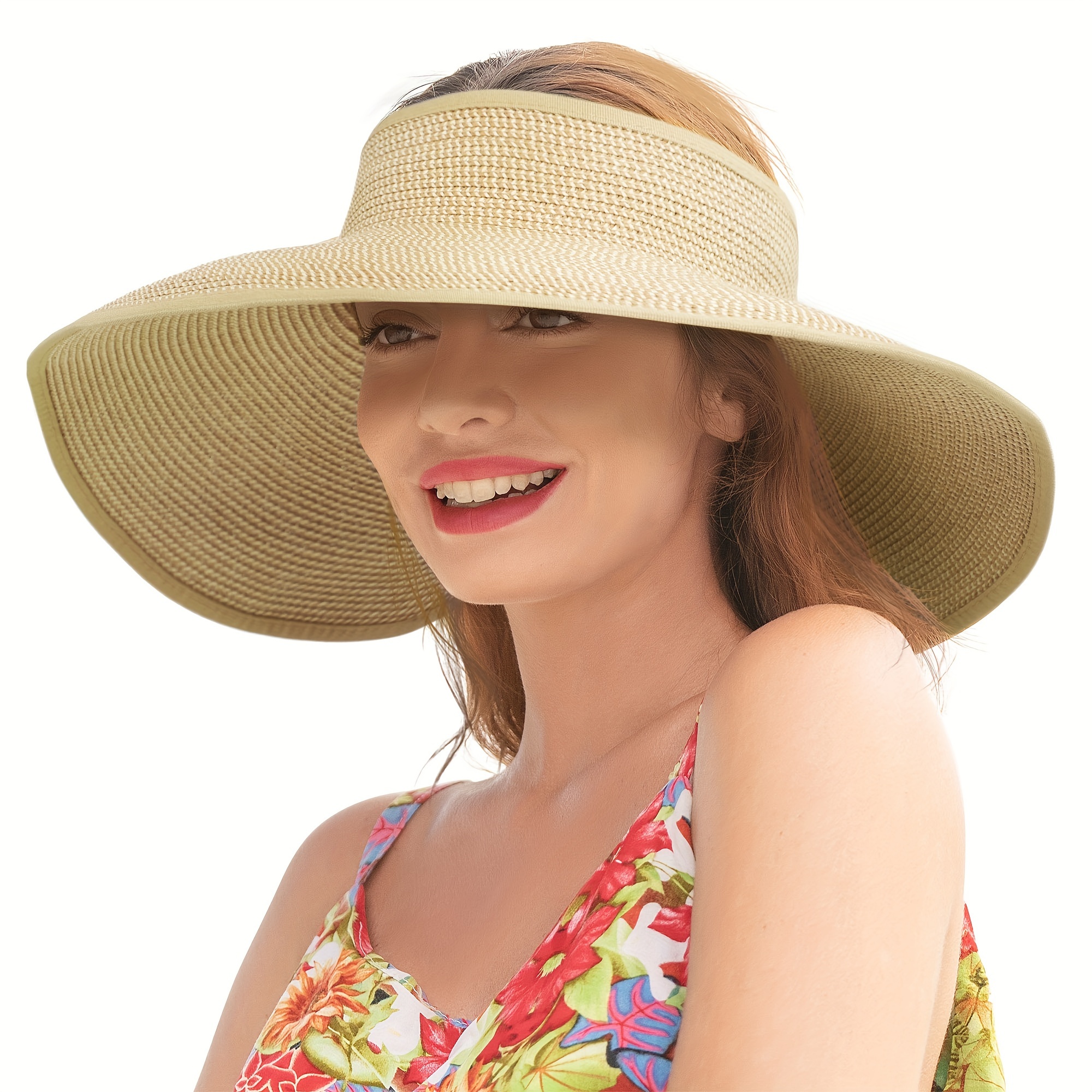 

Women Beach Sun Hat Beach Accessories Roll Up Wide Brim Sun Visor Hat For Women Wide Brim Visor For Women Sun Proetction Straw Visor Hat