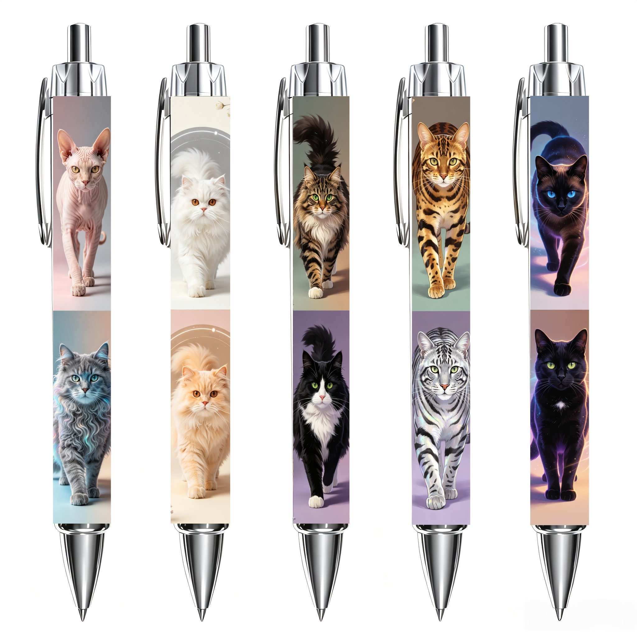 TEMU 5pcs Set Of Realistic Multi- Ballpoint Pens - Sphynx, Ragdoll, And Maine Coon Cat Printed Pens. Writing Gift Stationery For Cat Lovers, Creative