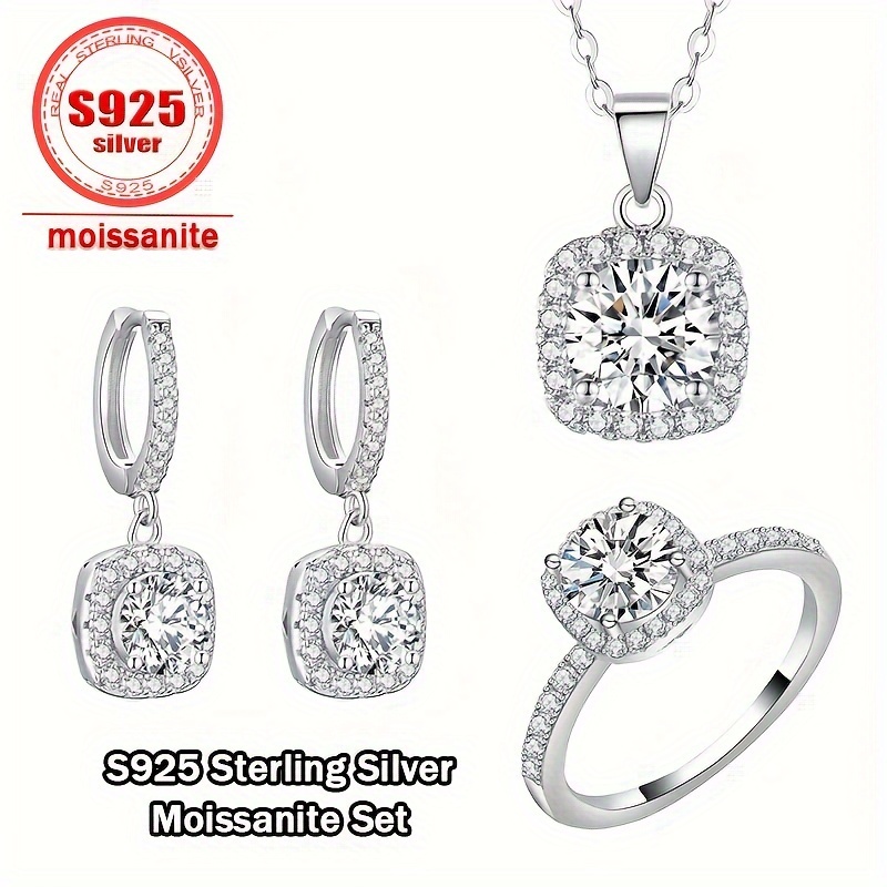 elegant 5ct moissanite jewelry set s925 sterling silvery necklace ring earrings with vvs clarity   weddings gifts 1ct 2pcs luxury gift   details 5