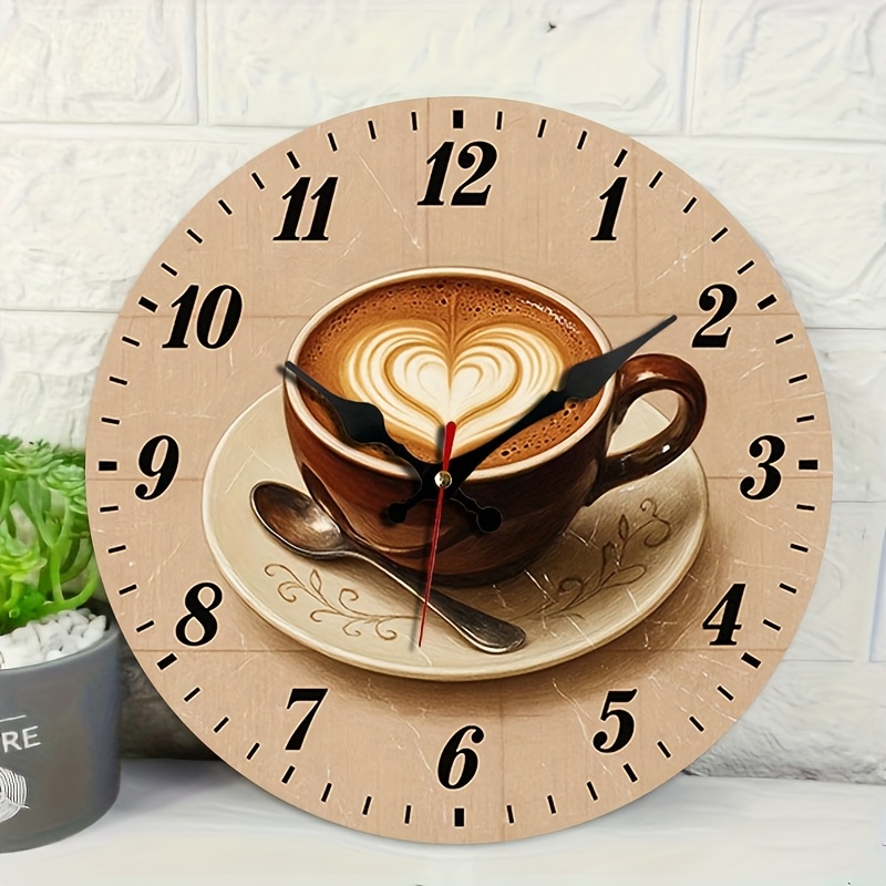 TEMU Orologio da Parete , Design Cuore Caff癡 Silenzioso Senza Ticchettio, Decorazione per Casa e Regalo per le Feste