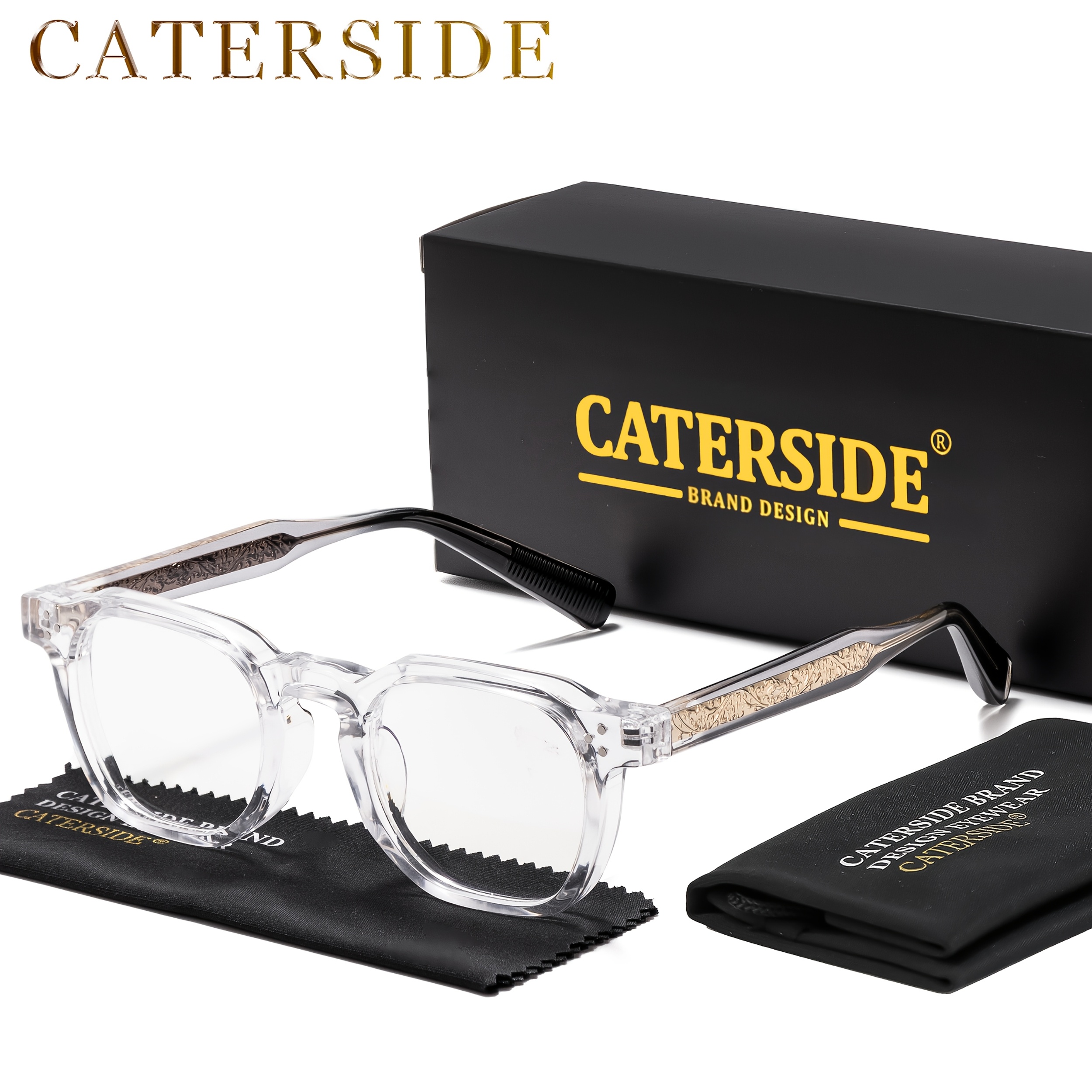Image of Caterside New Cool Vintage Trendy Fashion Glasses Square Tr Temple Frame Literature And Art Men's Lens Eyeglasses Women Casual New Glasses, Decors Photo Props, For Gifts With Set Case