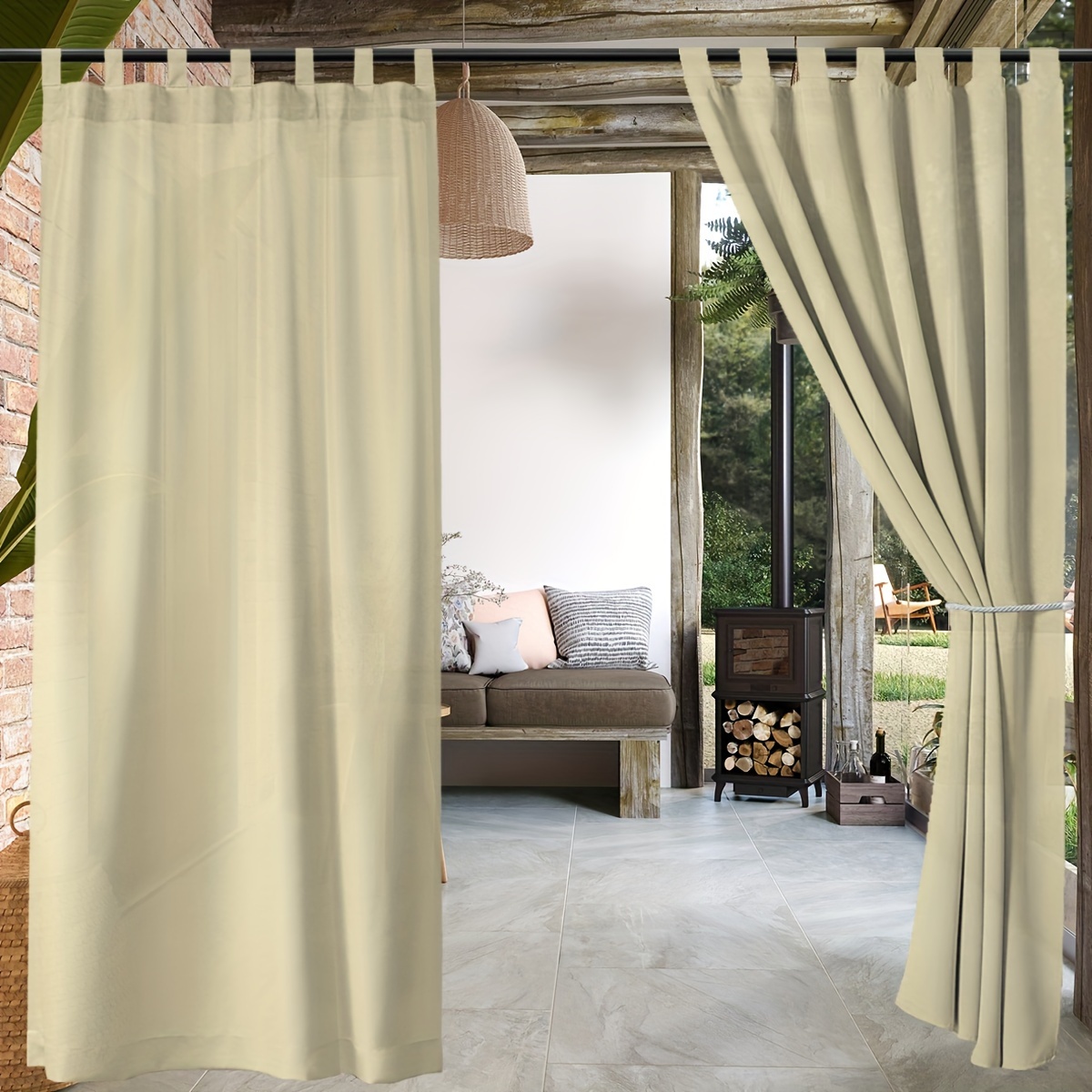 

Classic Romance Tab Top Outdoor Curtains, Water-resistant Privacy Light-filtering Polyester Panels, Woven Eyelet For Patio, Gazebo, And Cabin Decor - All-season, Windproof With Plain Weave