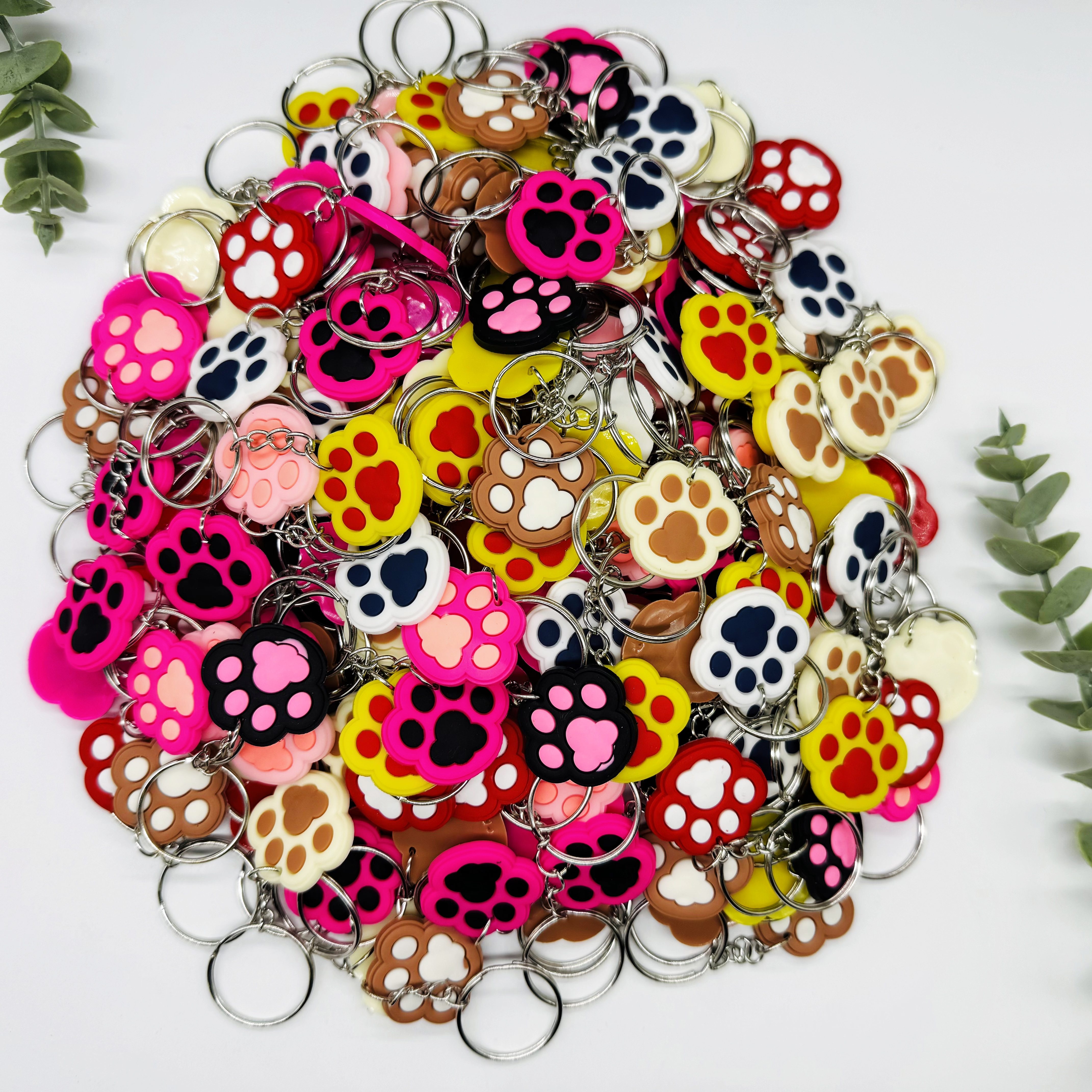 TEMU 35pcs Random Cute Cartoon Pvc Keychain Set With Dog Paw, Cat Paw, And Designs - Prizes Or Gifts, Ideal For Family & , Stylish Unisex Key Rings