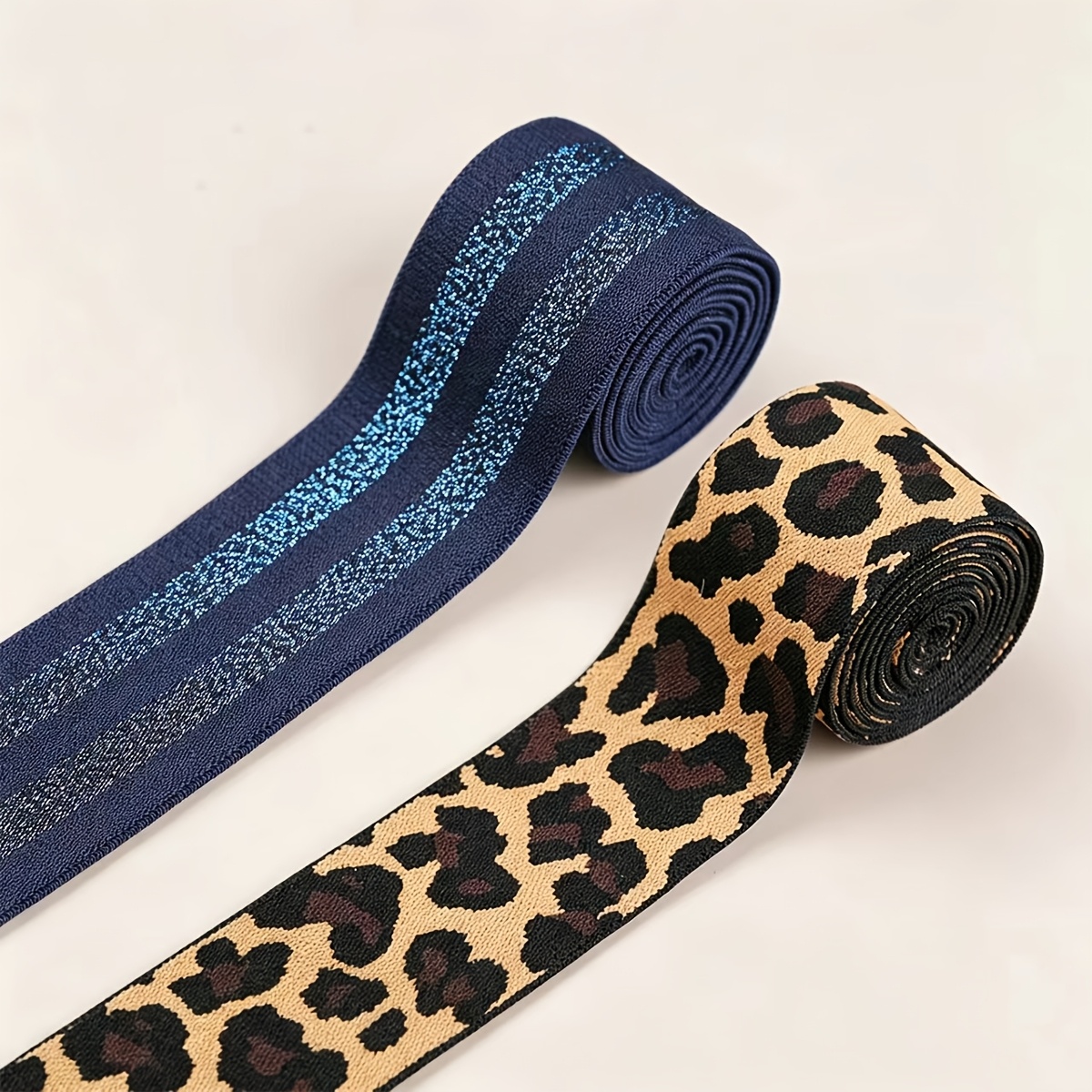 TEMU 2pcs Jeans Waistband Extension Straps, 4cm Wide Elastic Trousers Waistband Extension Band, Multi-use And Cuttable, Leopard And Blue Invisible
