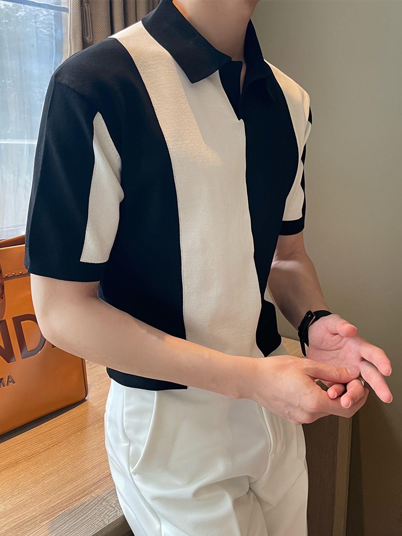 camiseta   casual de manga corta con rayas para hombre -     y  , transpirable,   para golf, negocios y    , camiseta para actividades al aire libre | camiseta con   de rayas | camiseta de manga corta, tejida 3