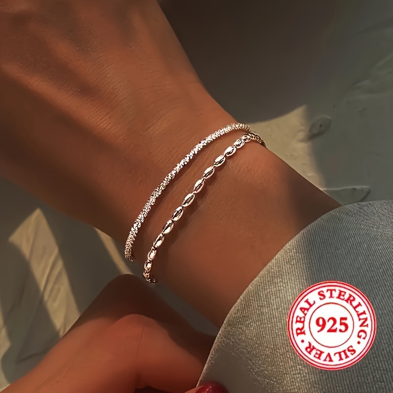 

Elegant 925 Sterling Silvery Double-layered Beaded Bracelet - Boho Chic, & Party Wear