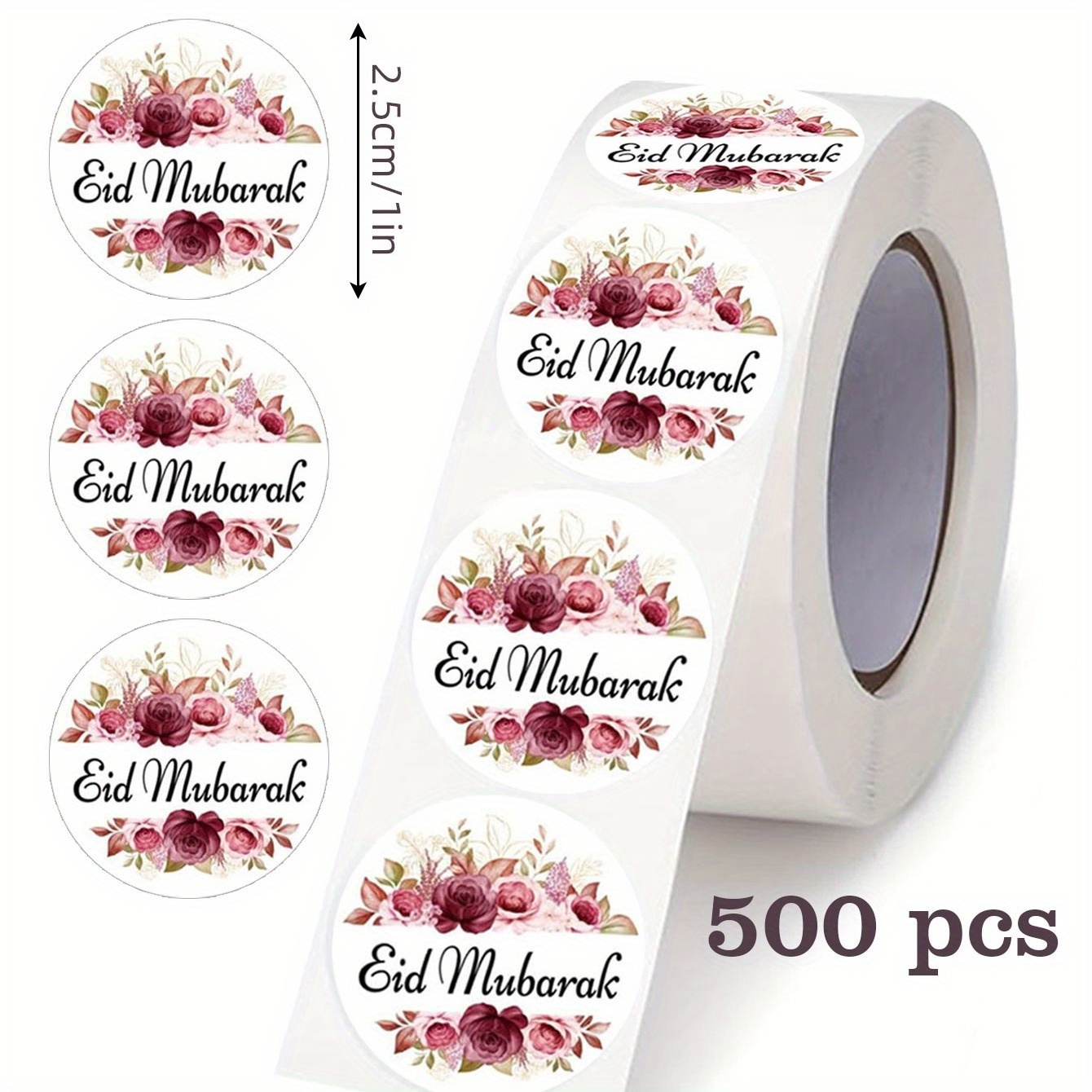 500 Stickers Per Roll, Ramadan Rose Flower Doodle Stickers, 1-inch Round, 2 Styles , Suitable For Eid Celebrations, Party Decorations, Labels, Gift Boxes, Gift Bags, Party Supplies, Pvc Adhesive Seals