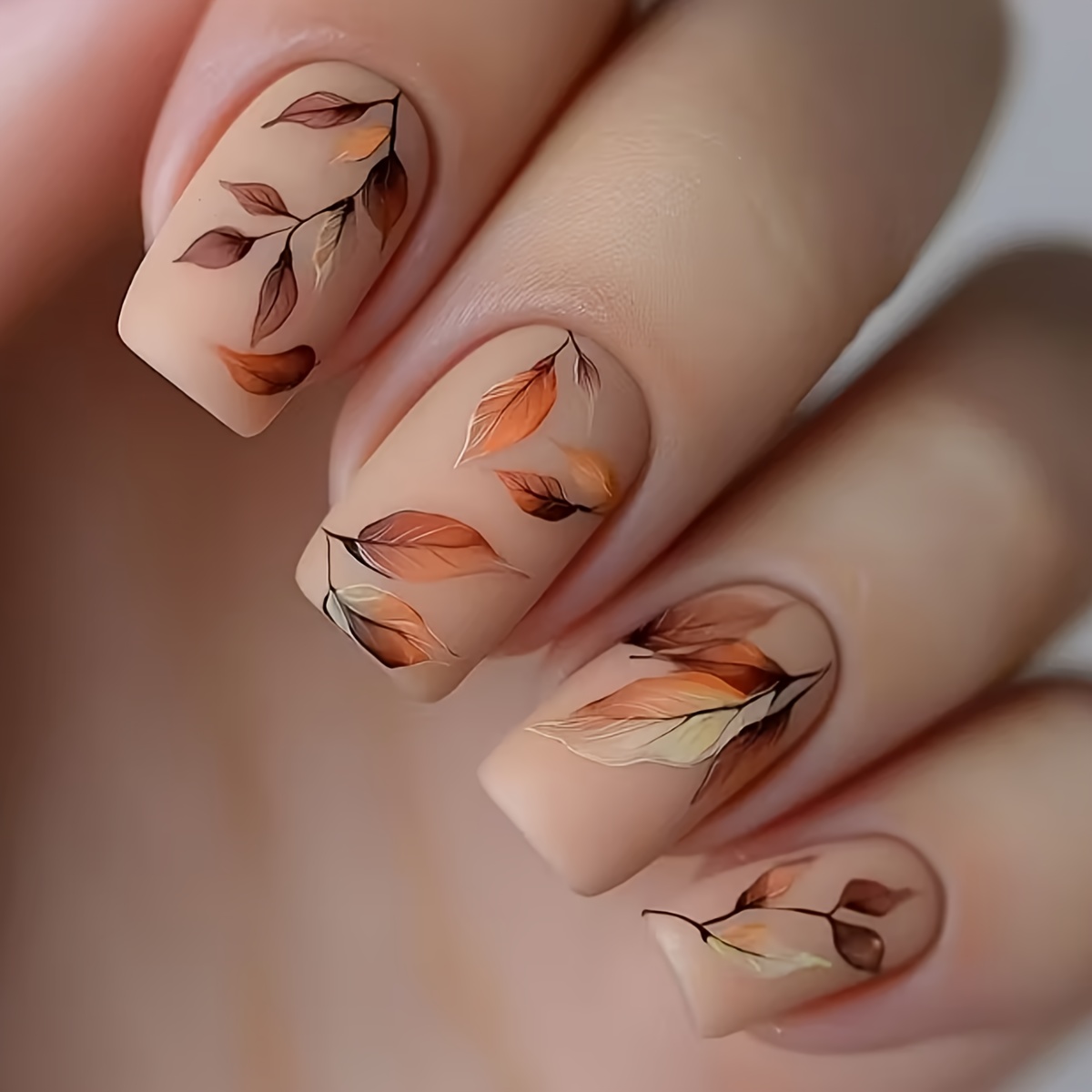 TEMU 24pcs New Chinese Square Press-on Nails, Vintage Maple Leaf , Mixed , Luxurious Texture, Suitable For Occasions