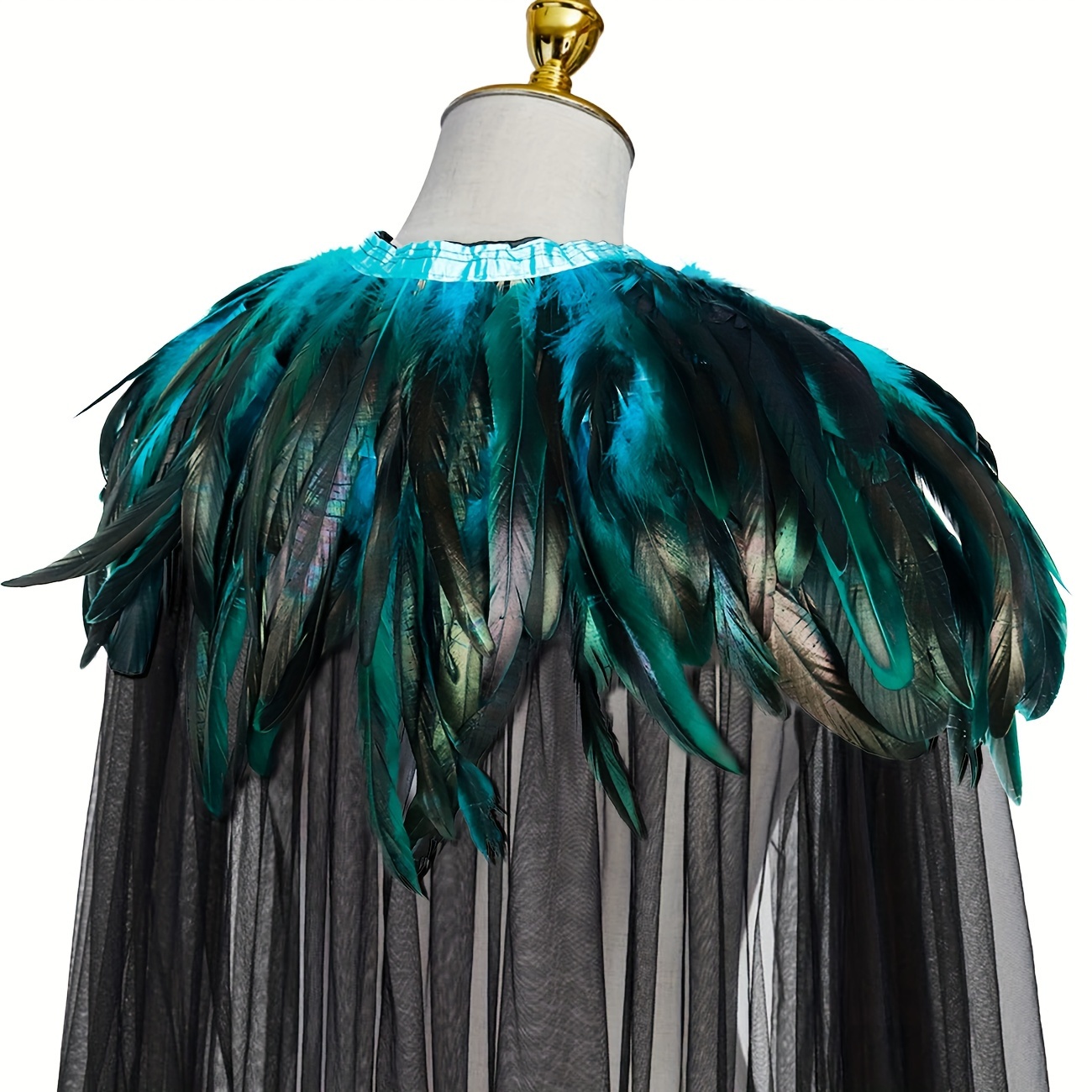 L'VOW Evil Queen Witch Costume - Halloween Cosplay with Feathered Cape, Long Robe & Shawl - Funky Polyester Masquerade Outfit, L'VOW details 10