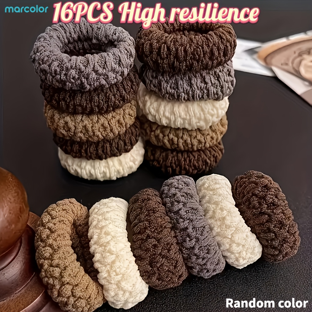 TEMU 16pcs Of Wide And Thick Popcorn Hair Ties In Beige And Coffee Color, High Elasticity That Pull Hair, Perfect For Securing Buns, Anti-slip,