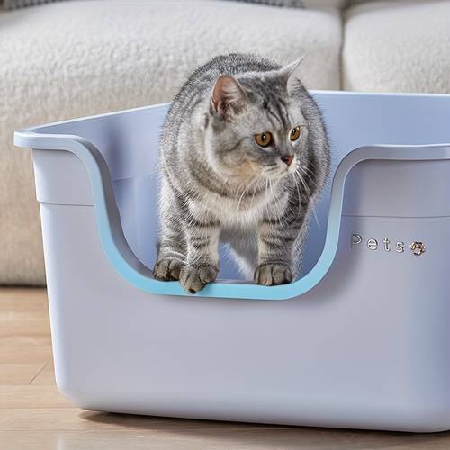 1pc jumbo open style deep litter box anti splash cat toilet semi closed open style multifunctional litter box with shovel and stickers