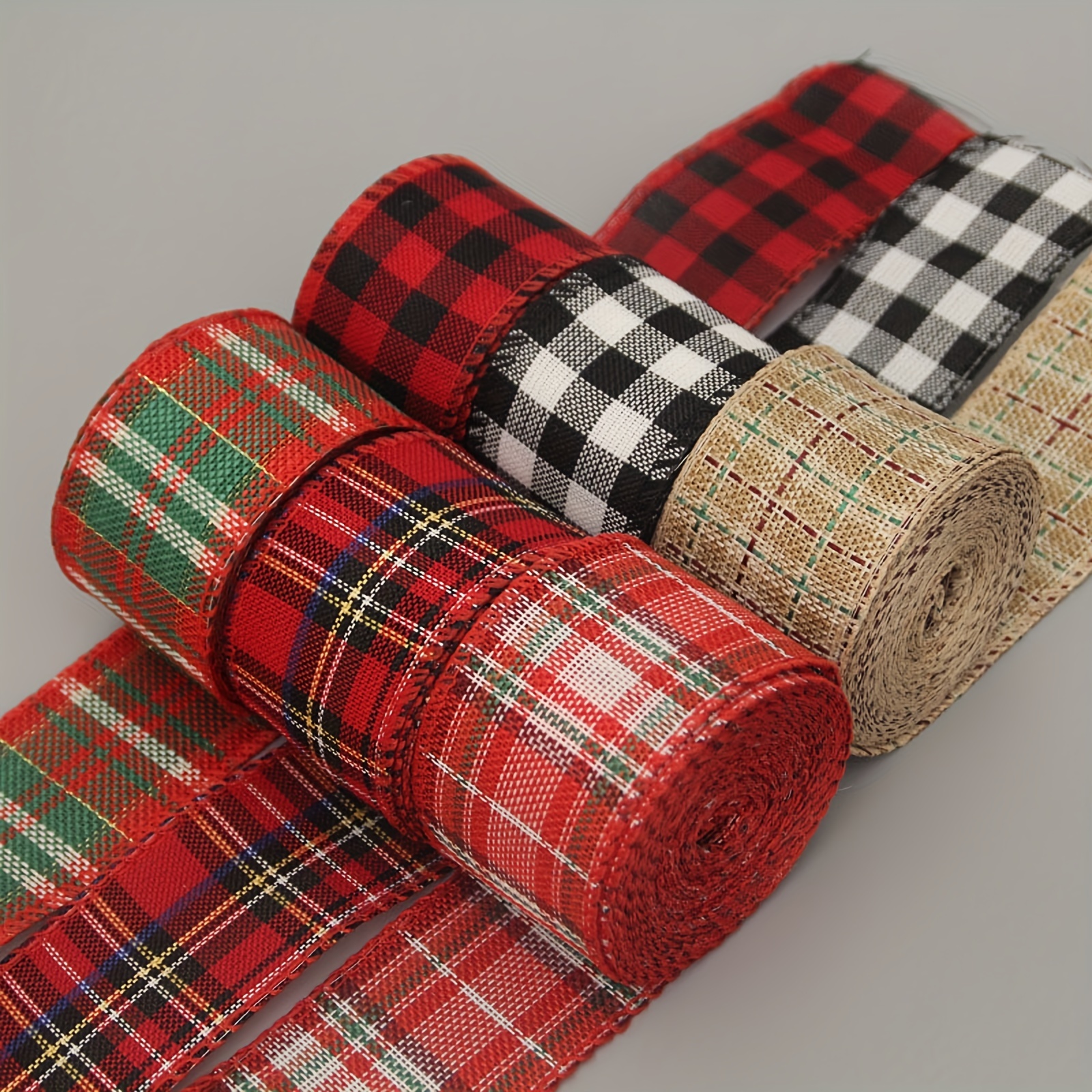 

1 Roll Ribbon Roll Checkered Wired Edge Ribbons 6m British Style Buffalo Plaid Gingham Roll Diy