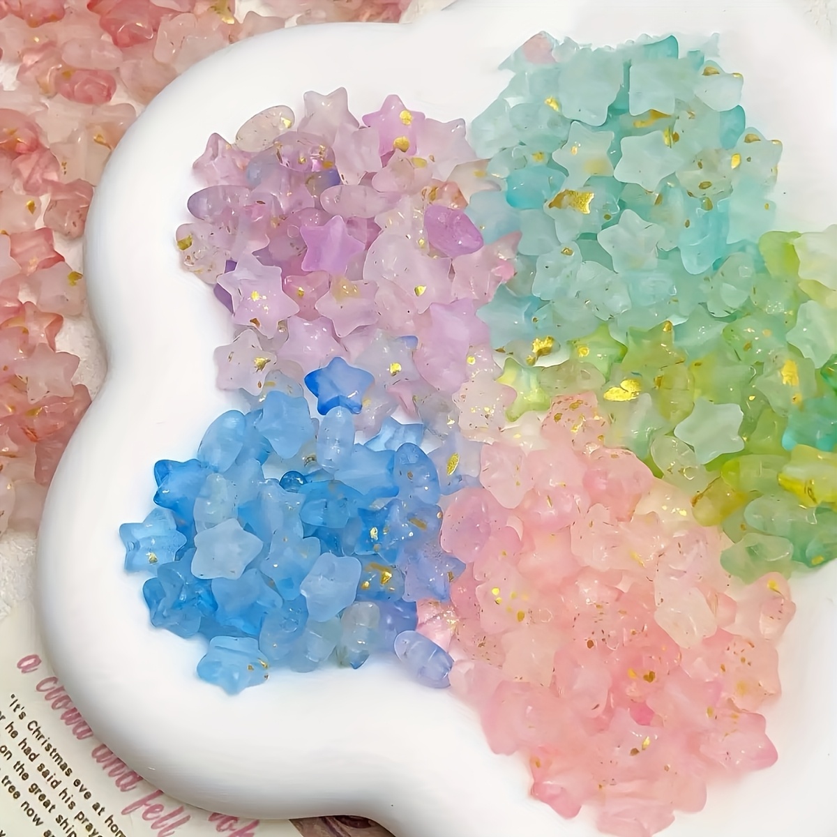 Image of 300pcs Of 10mm Multicolored Golden Sequins, Star Beads, And Drilled Spacers For Jewelry Making, Including Bracelets, Necklaces, Phone Chains, Keychains, Hair Additions, And Decorative Embellishments